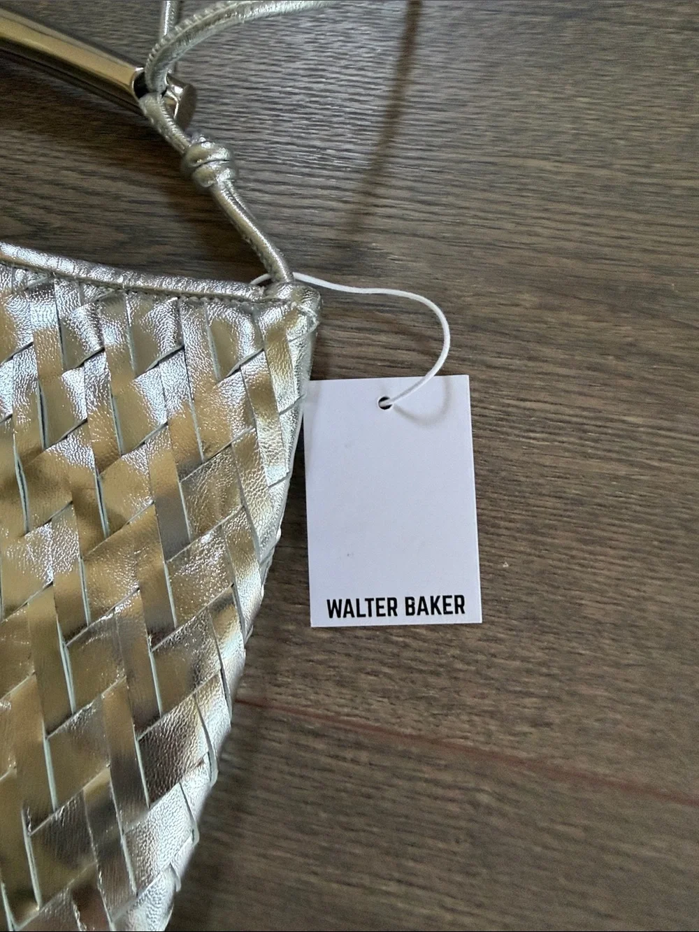 Walter Baker Leather Weaved Hazel Hobo Bag Silver Indsutrial Handle Metallic NEW